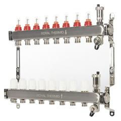 Изображение товара Коллектор Royal Thermo нерж. в сборе с расходомерами 1" ВР-3/4" НР с автомат. воздухоотвод-ми 8 вых.