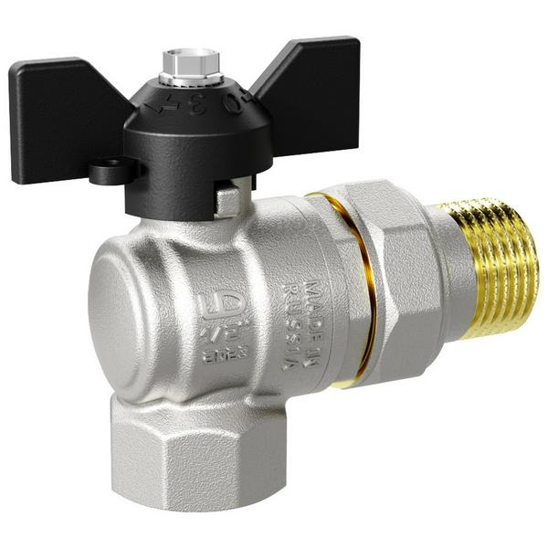 Кран шаровый угловой с накидной гайкой "бабочка" ВВ внутренняя внутренняя 1/2" (LD 47.206.15)