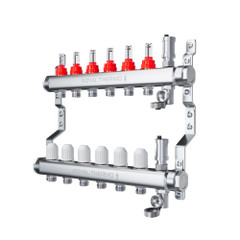 Изображение товара Коллектор Royal Thermo нерж. в сборе с расходомерами 1" ВР-3/4" НР с автомат.воздухоотвод-ми 12 вых.