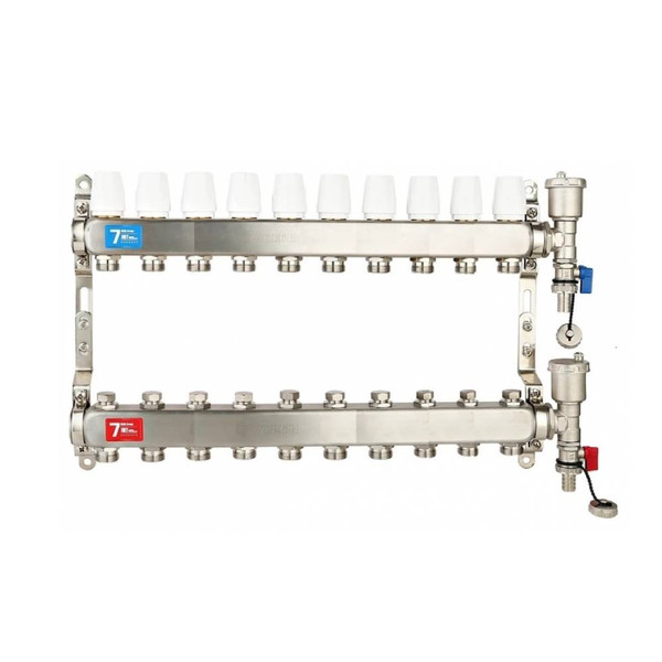 Группа коллект. VIEIR 1"х10х3/4" без/расходомер, с дренаж. кр, воздухоотвод., нерж. ст VR115-10A