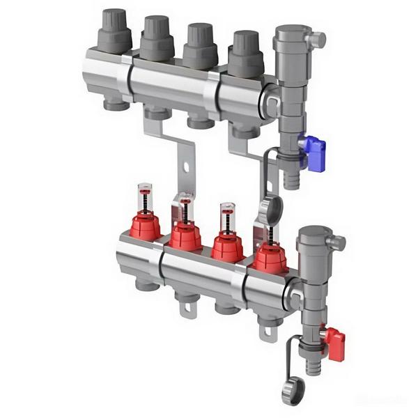Коллектор в сборе Royal Thermo с расходомерами 1" ВР-3/4" НР, 9 выходов