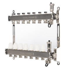 Изображение товара Коллектор Royal Thermo нерж. в сборе универсальный 1" ВР-3/4" НР с автомат. воздухоотвод-ми 7 вых.