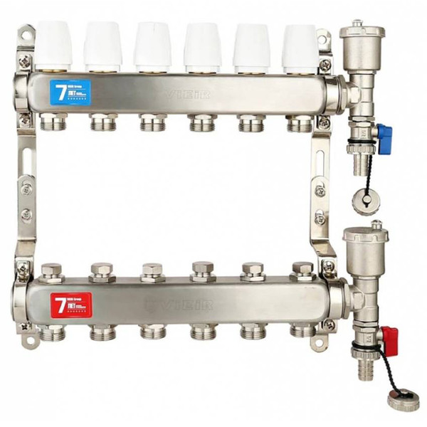 Группа коллект. VIEIR 1"х6х3/4" без/расходомер, с дренаж. кр, воздухоотвод., нерж.сталь VR115-06А