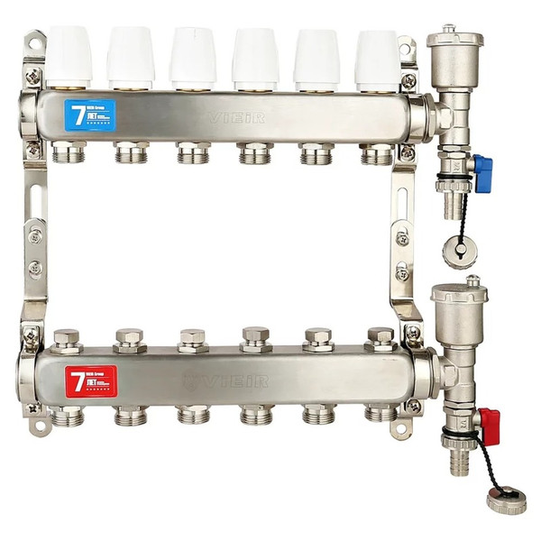 Группа коллект. VIEIR 1"х8х3/4" без/расходомер, с дренаж. кр, воздухоотвод., нерж.сталь VR115-08A