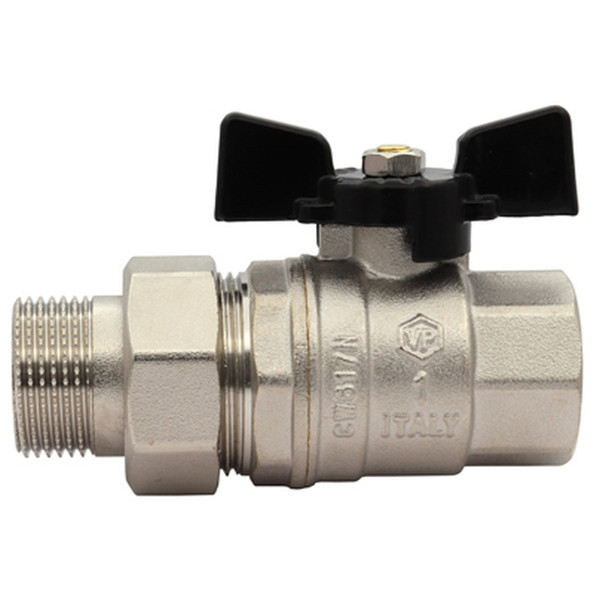 Кран VIEIR шаровый прямой с разьемным соединением (американка) 1" НВ, черн. Бабочка (24) VP224-03