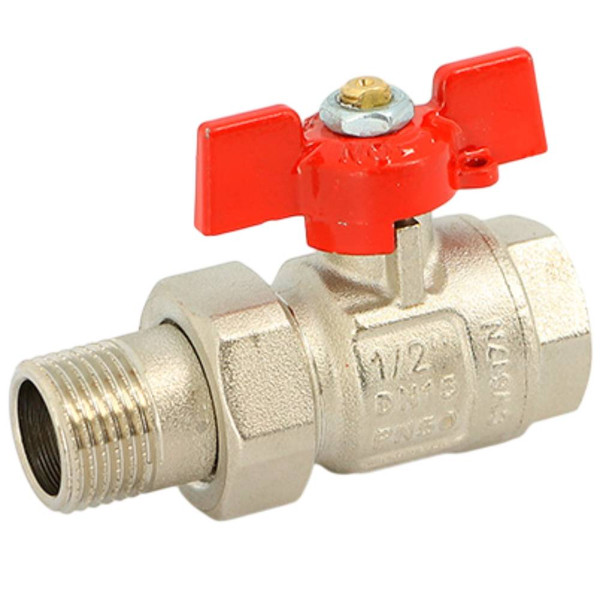 Кран Uni-Fitt НВ 1/2" с разъемным соединением, полнопроходной, бабочка ETALON