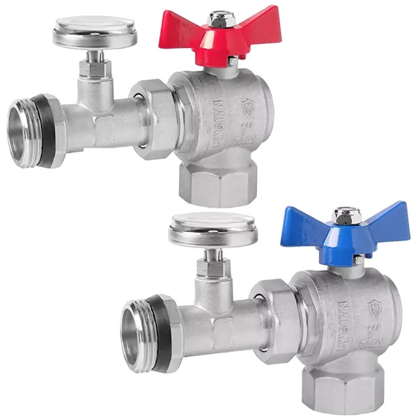 Комплект кранов VIEIR с полусгоном и термометром УГЛОВОЙ 1" VR1105 (упак_2)