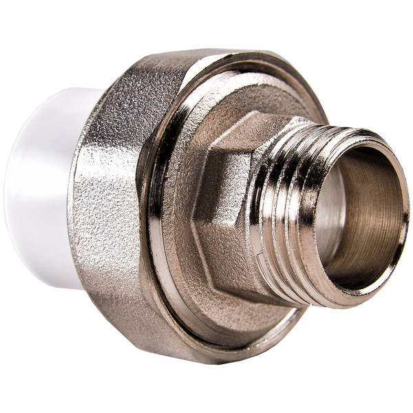 Муфта комбинированная полипропиленовая разъемная PPRC НР 25х3/4" РВК, наружная резьба, белая