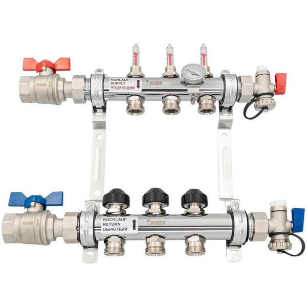 Комплект коллекторов REHAU HKV из нержавеющей стали на 3 контура с шаровыми кранами