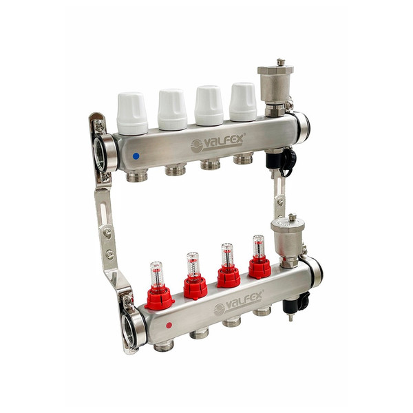 Коллекторная группа НЕРЖ со встроенными расходомерами 9 выходов 1" ЕК 3/4" VALFEX (FV.586.0609)