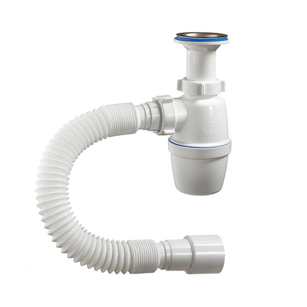 Сифон ОРИО для мойки 1 1/2 * 40 с гиб.трубой 40*40/50 дл. 650мм, литой выпуск А-40029 (1/35)