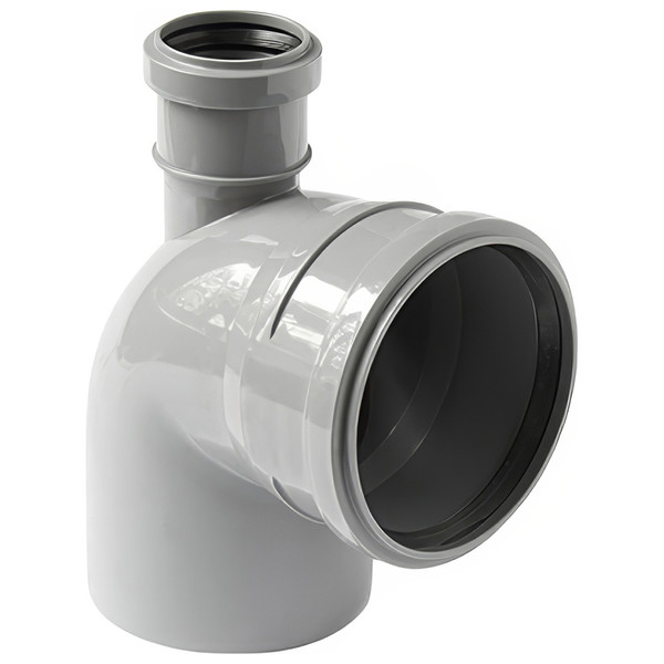 Отвод канализационный ПП 110*87гр.С мм с выходом 50 мм фронтальный с раструбом серый