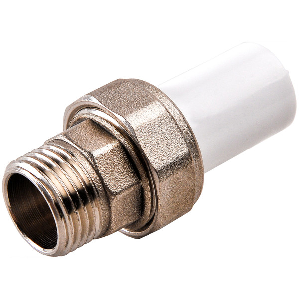 Муфта комбинированная ППР разъемная PPRC НР 20х1/2" РВК, наружная резьба, под муфту, белая