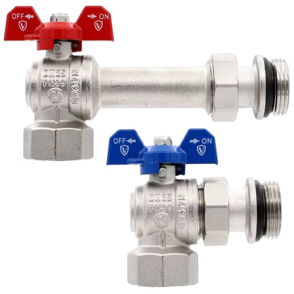 Комплект кранов VIEIR угл. с разъемным соединением для коллекторной группы 1" VER63 (упак_2)