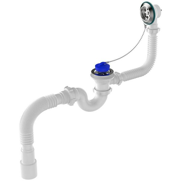 Сифон для ванны "Aquant" с гибкой трубой 1 1/2х40/50, нерж. выпуск кнопка (V155-30-MR)