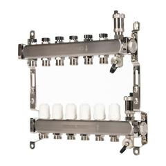 Изображение товара Коллектор Royal Thermo нерж. в сборе универсальный 1" ВР-3/4" НР с автомат. воздухоотвод-ми 6 вых.