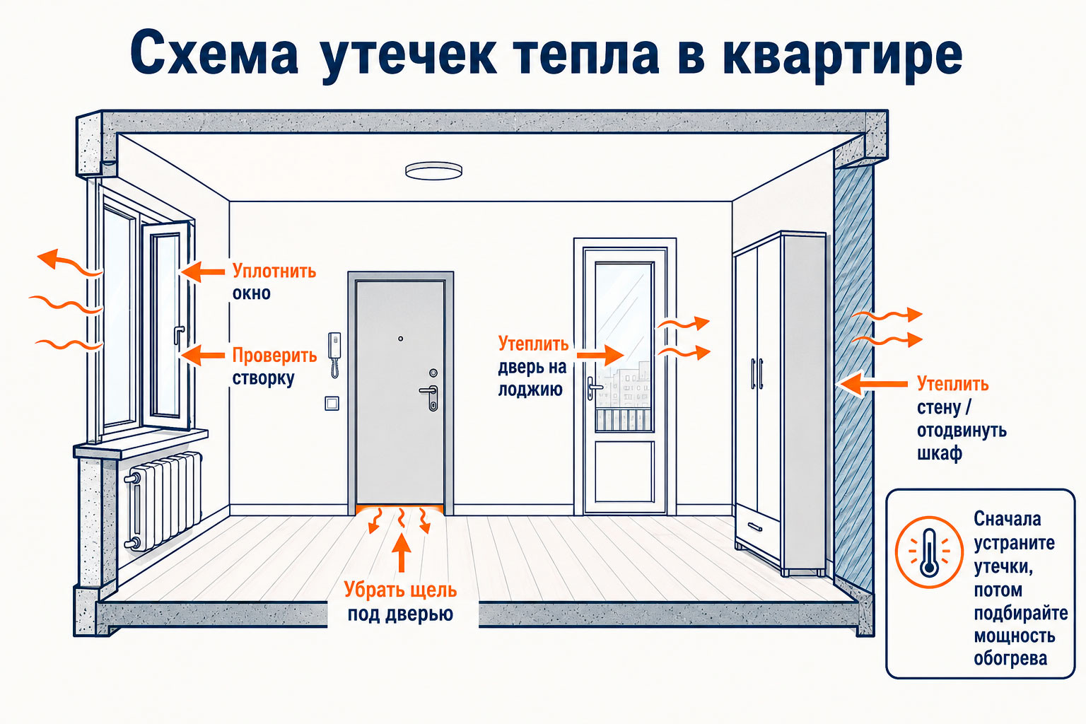 Откуда уходит тепло в квартире: окно, двери, наружная стена